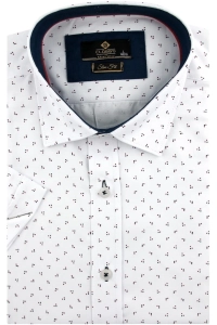 Koszula Męska Elegancka Biała we Wzorki  Slim Fit Classo R424