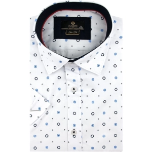 Koszula Męska Elegancka Biała we Wzory Slim Fit Classo R425