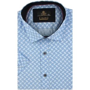 Koszula Męska Elegancka Niebieska we Wzorki Slim Fit Classo R431