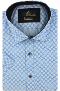 Koszula Męska Elegancka Niebieska we Wzorki Slim Fit Classo R431
