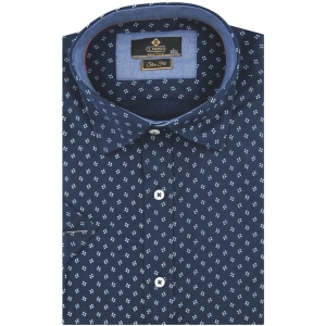 Koszula Męska Elegancka Granatowa we Wzorki Slim Fit Classo R432