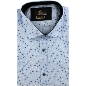 Koszula Męska Elegancka Błękitna we Wzorki Slim Fit Classo R433
