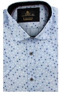 Koszula Męska Elegancka Błękitna we Wzorki Slim Fit Classo R433