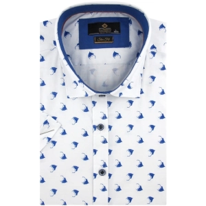 Koszula Męska Elegancka Biała we Wzorki Slim Fit Classo R439