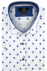 Koszula Męska Elegancka Biała we Wzorki Slim Fit Classo R439