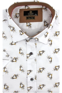 Koszula Męska Elegancka Biała we Wzory Slim Fit Classo R440