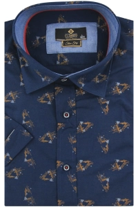 Koszula Męska Elegancka Granatowa we Wzorki Slim Fit Classo R441