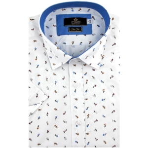 Koszula Męska Elegancka Biała w Listki Slim Fit Classo R442