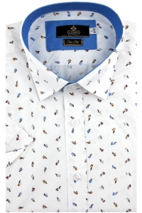 Koszula Męska Elegancka Biała w Listki Slim Fit Classo R442