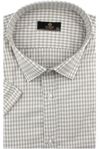 Koszula Męska Casual Beżowa w Kratkę Duże Rozmiary Classo R457