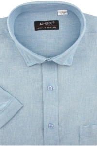 Koszula Męska Lniana Casual Gładka Błękitna Regular Koneser R487