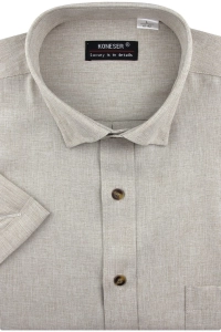 Koszula Męska Lniana Casual Gładka Beżowa Regular Koneser R489