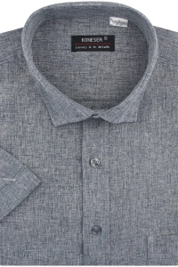 Koszula Męska Lniana Casual Gładka Grafitowa Regular Koneser R490