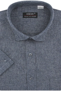 Koszula Męska Lniana Casual Gładka Granatowa Regular Koneser R492