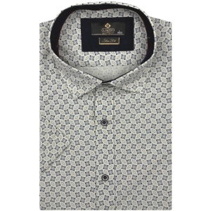 Koszula Męska Elegancka Beżowa we Wzorki Slim Fit Classo R402