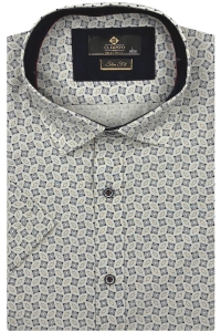 Koszula Męska Elegancka Beżowa we Wzorki  Slim Fit Classo R402