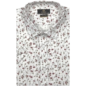 Koszula Męska Elegancka Biała w Kwiatki Slim Fit Classo R404
