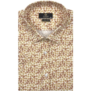 Koszula Męska Elegancka Pomarańczowa w Listki Slim Fit Classo R406