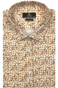 Koszula Męska Elegancka Pomarańczowa w Listki  Slim Fit Classo R406