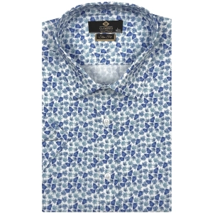 Koszula Męska Elegancka Niebieska w Listki Slim Fit Classo R407
