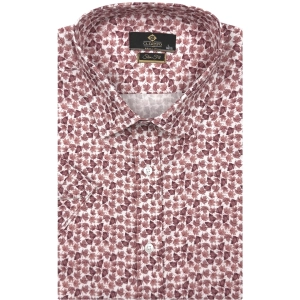Koszula Męska Elegancka Czerwona w Listki Slim Fit Classo R408