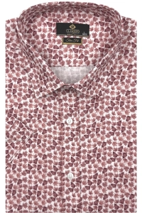 Koszula Męska Elegancka Czerwona w Listki  Slim Fit Classo R408
