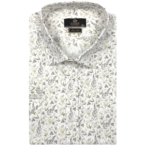 Koszula Męska Elegancka Biała w Listki Slim Fit Classo R409