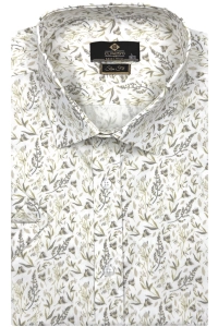 Koszula Męska Elegancka Biała w Listki  Slim Fit Classo R409