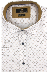 Koszula Męska Elegancka Biała we Wzorki  Slim Fit Classo R418
