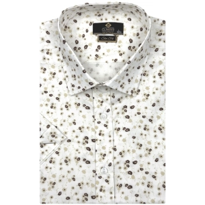 Koszula Męska Elegancka Ekri Ecru w Kwiatki Slim Fit Classo R414