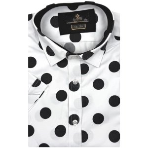 Koszula Męska Elegancka Biała w Kropki Groszki Slim Fit Classo R417