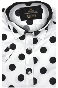 Koszula Męska Elegancka Biała w Kropki Groszki Slim Fit Classo R417