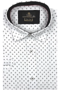 Koszula Męska Elegancka Biała we Wzorki Slim Fit Classo R426