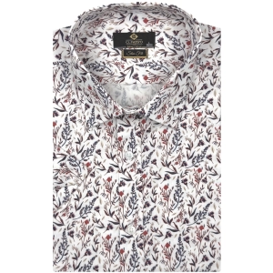 Koszula Męska Elegancka Beżowa w Kwiatki Slim Fit Classo R445
