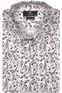 Koszula Męska Elegancka Beżowa w Kwiatki Slim Fit Classo R445