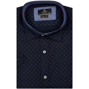 Koszula Męska Elegancka Granatowa we Wzorki Slim Fit Classo R427
