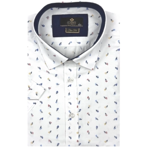 Koszula Męska Elegancka Biała w Listki Slim Fit Classo R428