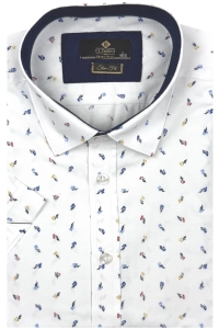 Koszula Męska Elegancka Biała w Listki Slim Fit Classo R428