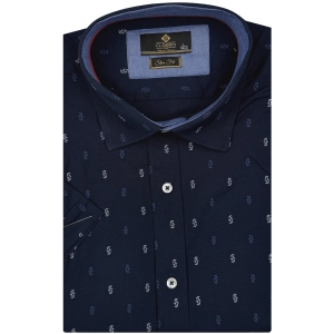 Koszula Męska Elegancka Granatowa we Wzorki Slim Fit Classo R429
