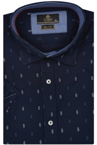 Koszula Męska Elegancka Granatowa we Wzorki Slim Fit Classo R429