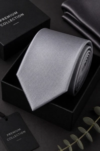 Krawat Męski Elegancki Modny Klasyczny Szeroki Gładki Szary Srebrny  G734