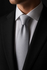 Krawat Męski Elegancki Modny Klasyczny Szeroki Gładki Szary Srebrny  G734