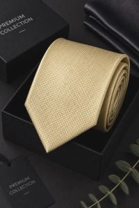 Krawat Męski Elegancki Modny Śledź wąski beżowy cielisty w delikatną kratkę G324