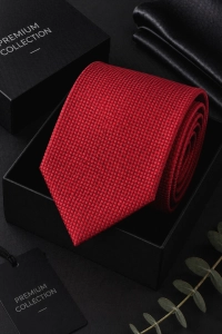 Krawat Męski Elegancki Modny Śledź wąski czerwony w delikatną kratkę G340