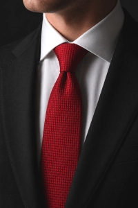 Krawat Męski Elegancki Modny Śledź wąski czerwony w delikatną kratkę G340