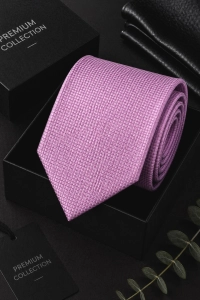 Krawat Męski Elegancki Modny Śledź wąski jasny fiolet lilowy wrzosowy w delikatną kratkę G347