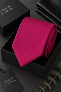 Krawat Męski Elegancki Modny Śledź wąski gładki różowy fuksja G283