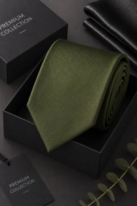 Krawat Męski Elegancki Modny Klasyczny szeroki gładki zgniła zieleń khaki zieleń butelkowa G311 