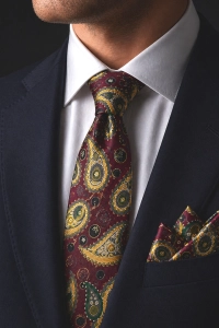 Krawat Męski Elegancki Zestaw z Poszetką klasyczny bordowy we wzorki paisley G691