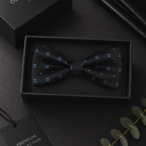 Mucha Muszka Męska Elegancka tradycyjna czarna we wzorki gotowa M474